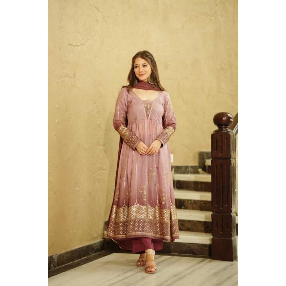 ONION COLOR ANARKALI GOWN OUTFIT