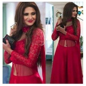 JENNIFER WINGET RED GEORGETTE SLIT KURTI BOTTOM SUIT