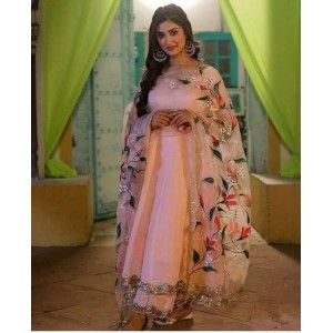 PEACH COLOR FESTIVAL SHARARA SUIT WITH ORGANZA DUPATTA