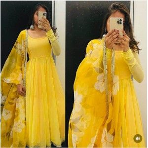 HALDI SPECIAL ANARKALI GOWN PANT DUPATTA