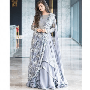 GREY COLOR GEORGETTE FABRIC DESIGNER GOWN | WEDDING PARTY SUIT |