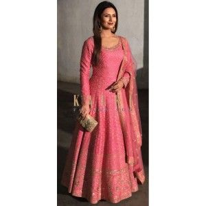 DIVYANKA TRIPATHI PINK STITCHED DESIGNER GOWN