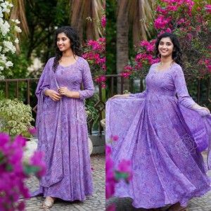 LAVANDER FLORAL ANARKALI GOWN DUPATTA SET