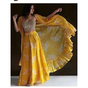 YELLOW DESIGNER HALDI CEREMONY STICH JACKET SUIT