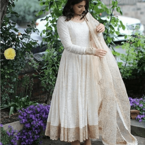 WHITE COLOR READY MADE ANARKALI GOWN WITH DUPATTA FOR FESTIVAL FUNCTION