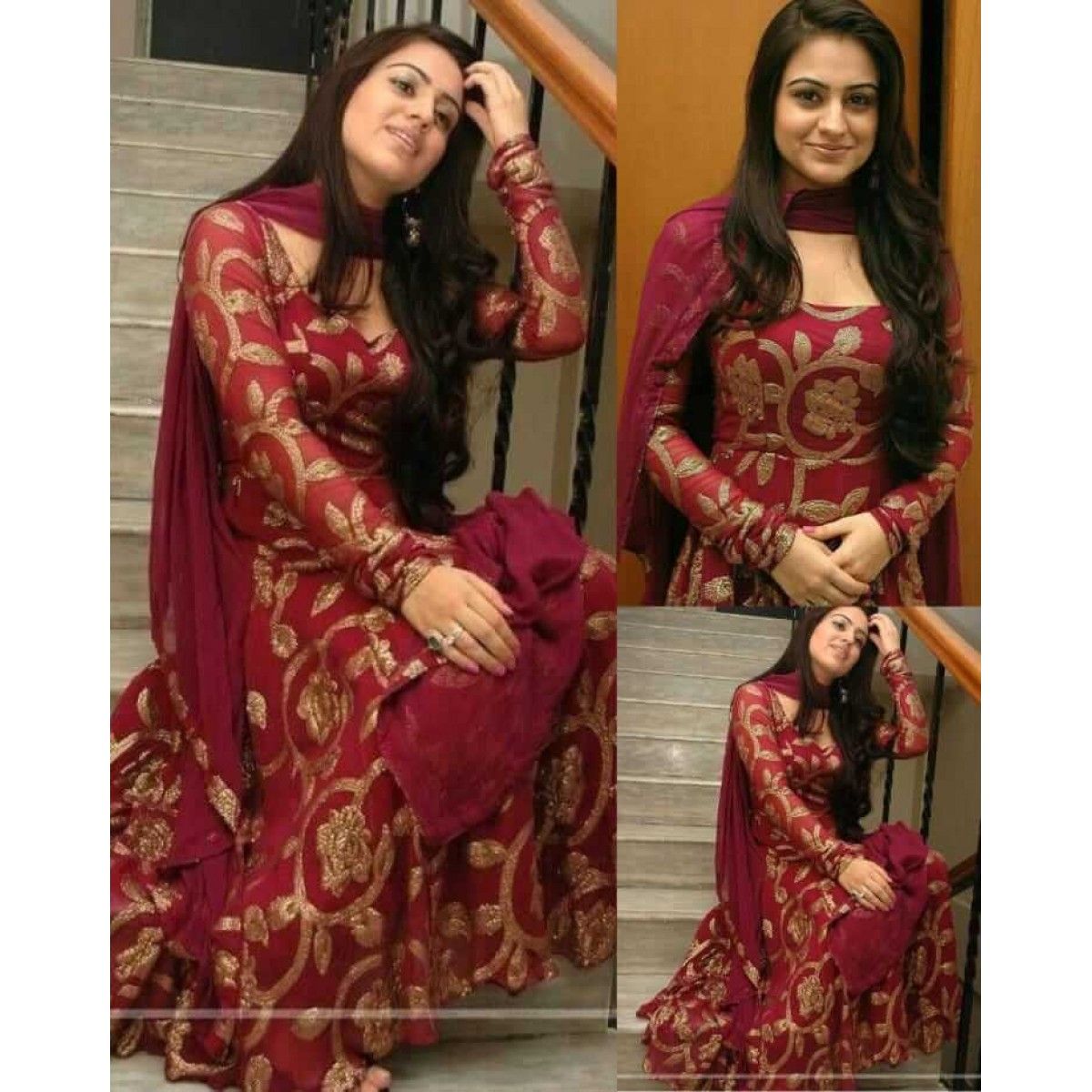 MAROON COLOR GEORGETTE PARTY WEAR DESIGNER GOWN STYLE