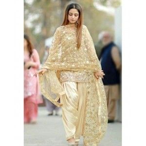 GOLDEN COLOR FULL STITCHED PUNJABI PATIALA SUIT