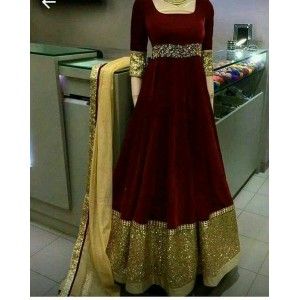 MAROON VELVET FLARED ANARKALI DESIGNER GOWN