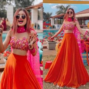 ORANGE COLOR BRIDESMAID WEDDING LEHENGA CHOLI