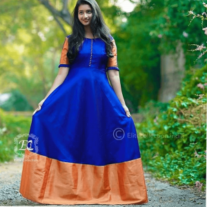 DASHING BLUE AND ORANGE SOUTH INDIAN FASHION GOWN