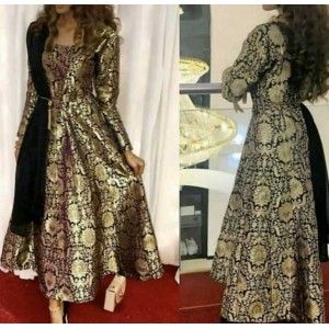 GOLDEN AND BLACK BROCADE STITCHED GOWN