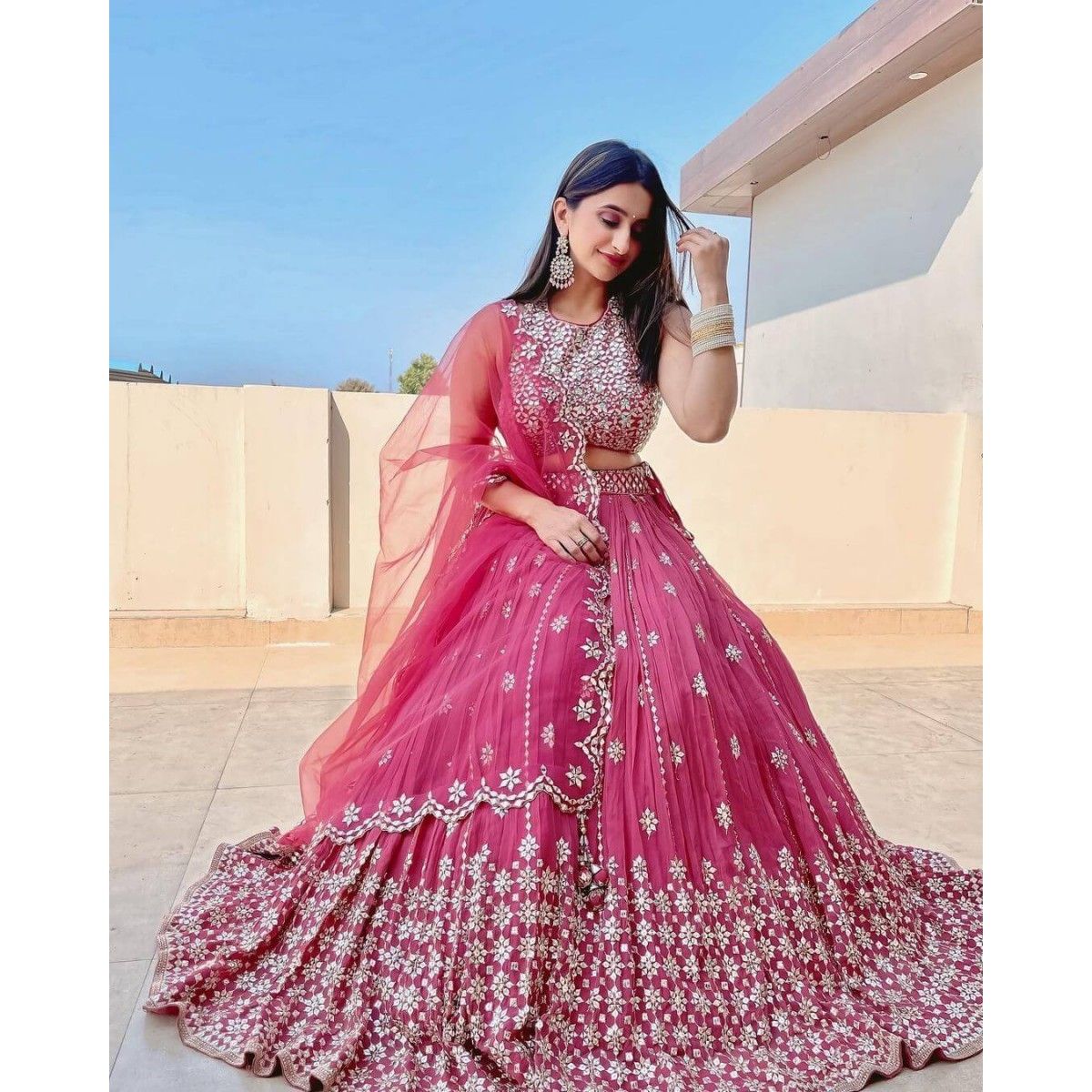 BEAUTIFUL PINK COLOR GORGEOUS GEORGETTE FABRIC LEHENGA CHOLI