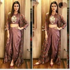 KRITI SANON INDOWESTERN TAFFETA SILK DHOTI JACKET SUIT