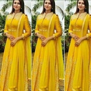 DIVYANKA TRIPATHI YELLOW GEORGETTE ANARKALI SUIT