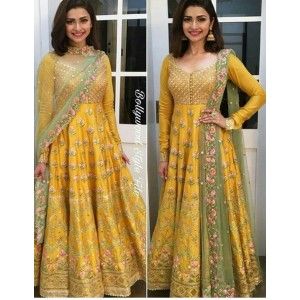 YELLOW BANGLORI EMBROIDERY SEMI STICH ETHNIC SALWAR SUIT DUPATTA