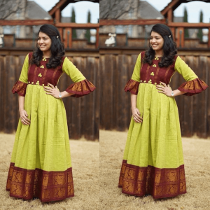 GREEN COLOR BELL SLEEVE SOUTH INDIAN GOWN