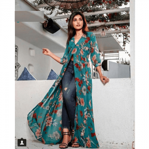 GREEN COLOR FLORAL PRINT SLIT KURTI