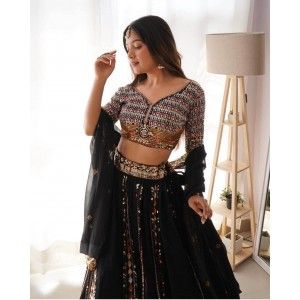 STUNNING BLACK EVENING RECEPTION PARTY SPECIAL LEHENGA CHOLI