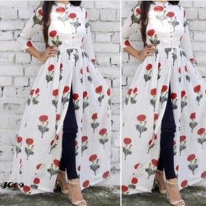 RED FLOWER BLOCK PRINT MIDDLE SLIT KURTI