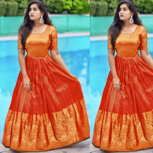 ORANGE BUTTI SOUTH INDIAN FASHION WEDDING GOWN