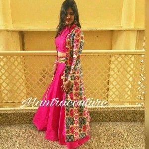 PINK TAFFETA SILK LONG KOTI INDOWESTERN SUIT