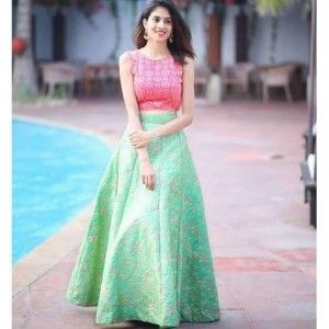 PISTA AND PINK COLOR SOUTH INDIAN STYLE SILK CROP TOP