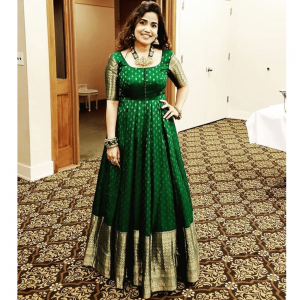 AUSPICIOUS GREEN BUTTI STITCHED GOWN