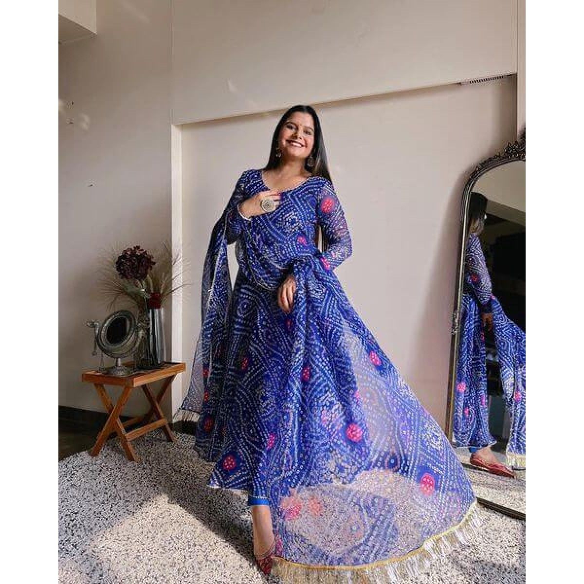 BLUE BANDHEJ ANARKALI SUIT