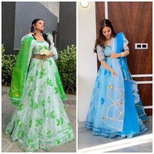 ORGANZA FLOWER PATTERN PRINTED WEDDING LEHENGA CHOLI