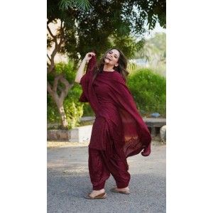 MAROON COLOR SIMPLE BUT GORGEOUS PUNJABI PATIALA SUIT