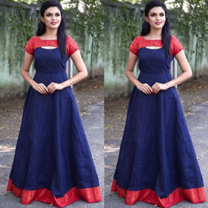 BLISSING BLUE AND RED PATTERENED GOWN