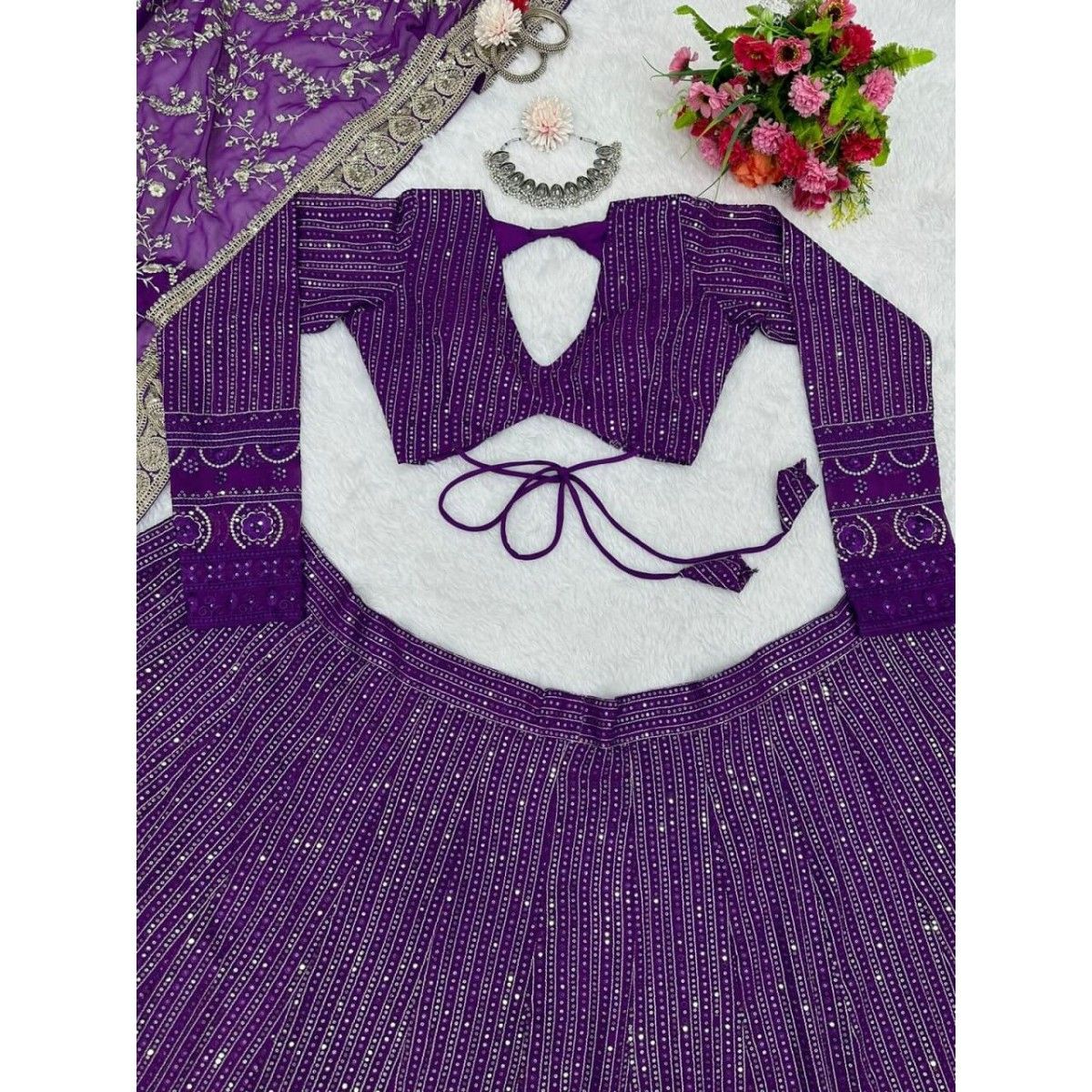 PURPLE LUCKNOWI PATA LEHENGHA CHOLI WITH DUPATA