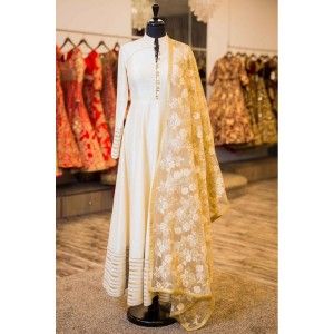 CREAM ETHNIC TAFFETA SILK DESIGNER GOWN