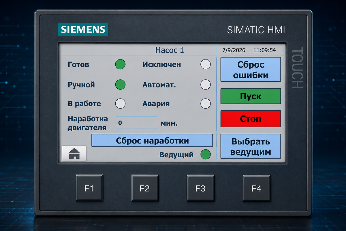 Меню насоса в HMI панелі