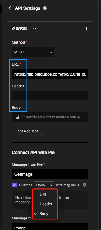 Connect API 插件中的填写项,包含三个部分