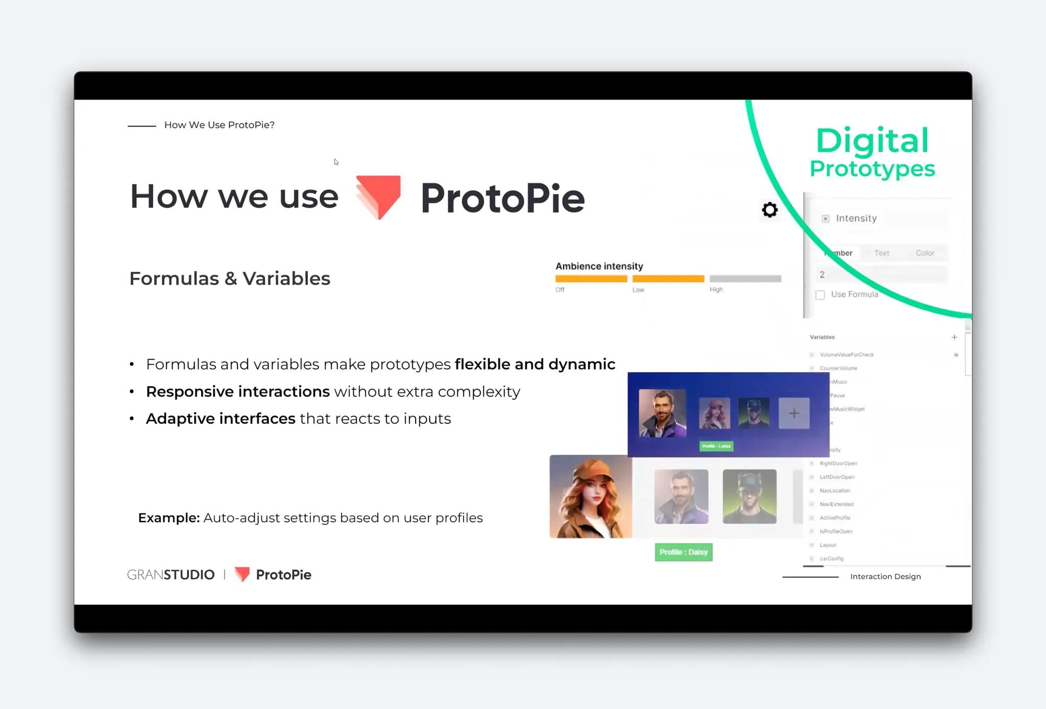 ProtoPie 的公式和变量功能提升真实感。