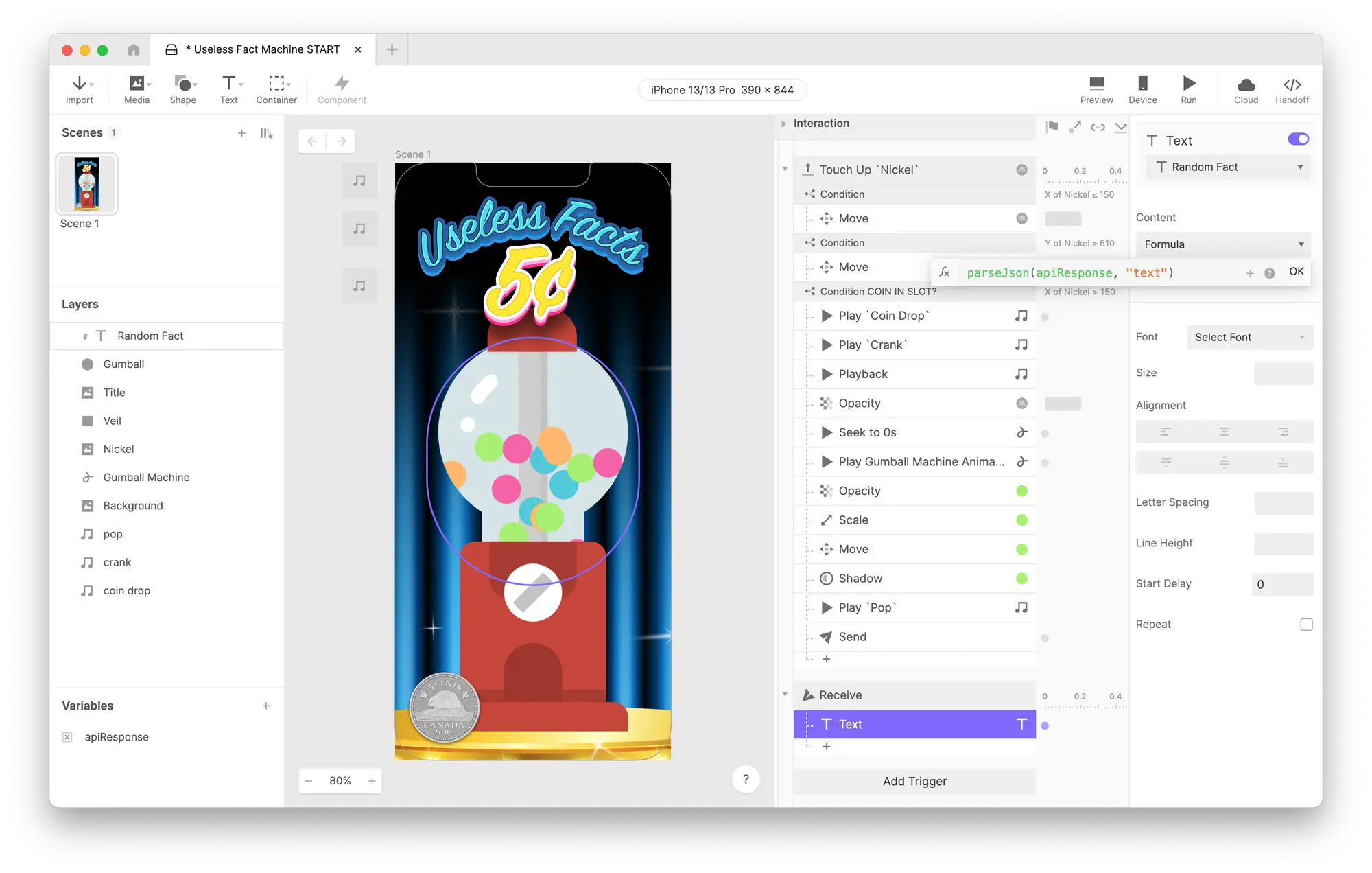使用以下公式:parseJson(apiResponse,“文本”)