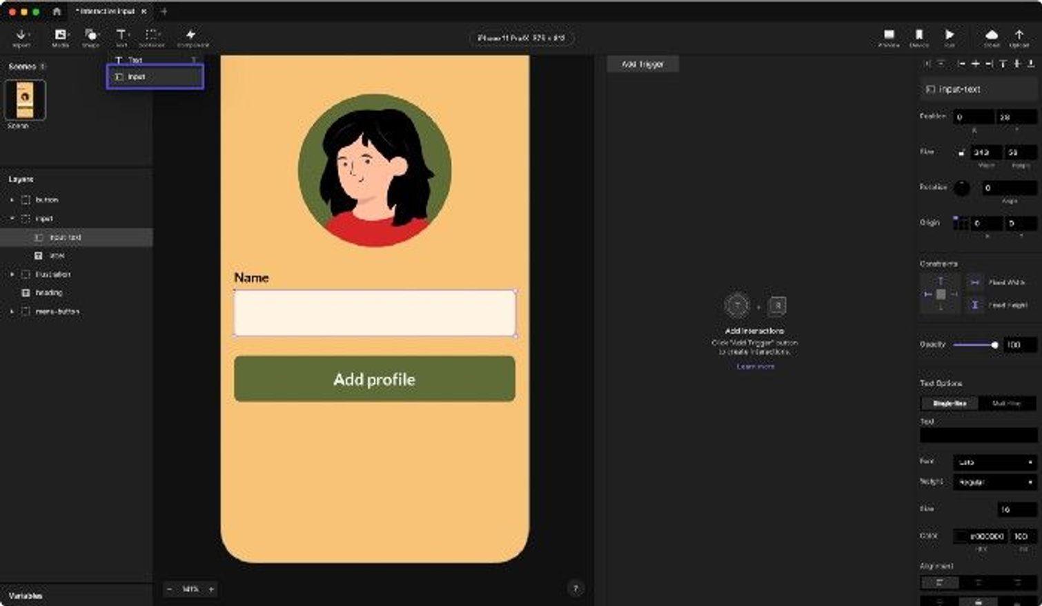 在 ProtoPie 中添加输入图层