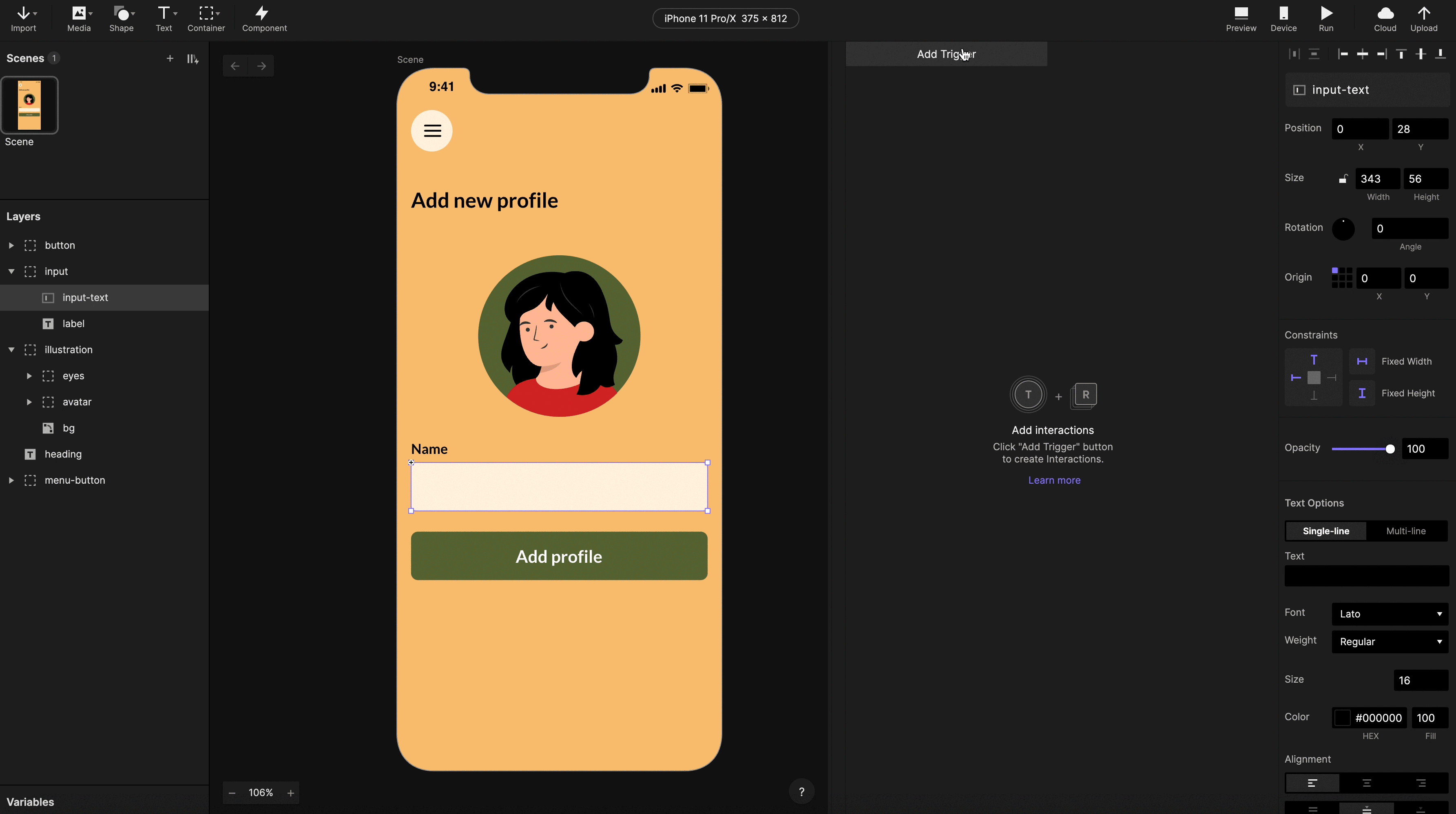 添加「光标」触发