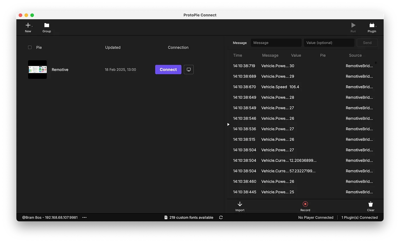 Protopie Connect，显示传入的数据流