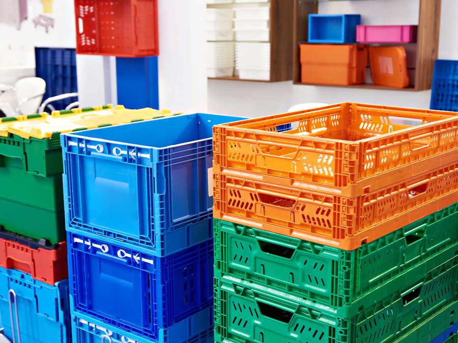 A picture of colorful plastic storage crates | Idaho Storage Connection