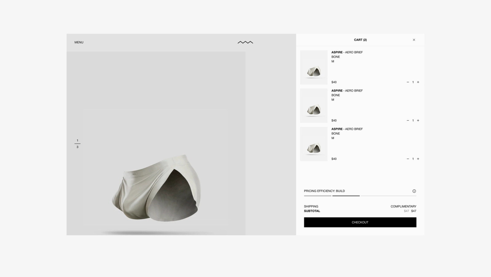 Aero Brief product with cart sidebar