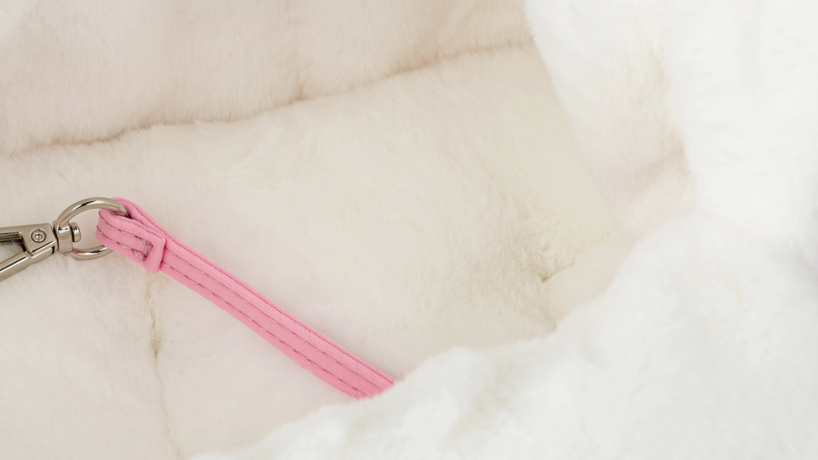 Pink wristlet detail on white fur