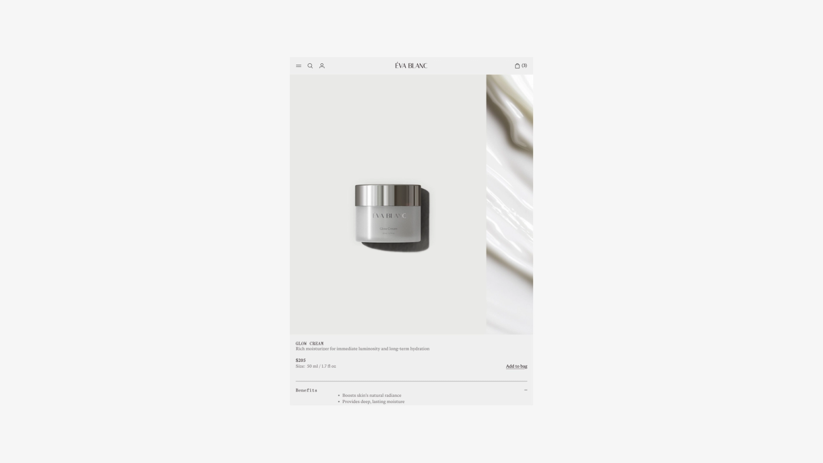Glow Cream — desktop product detail page