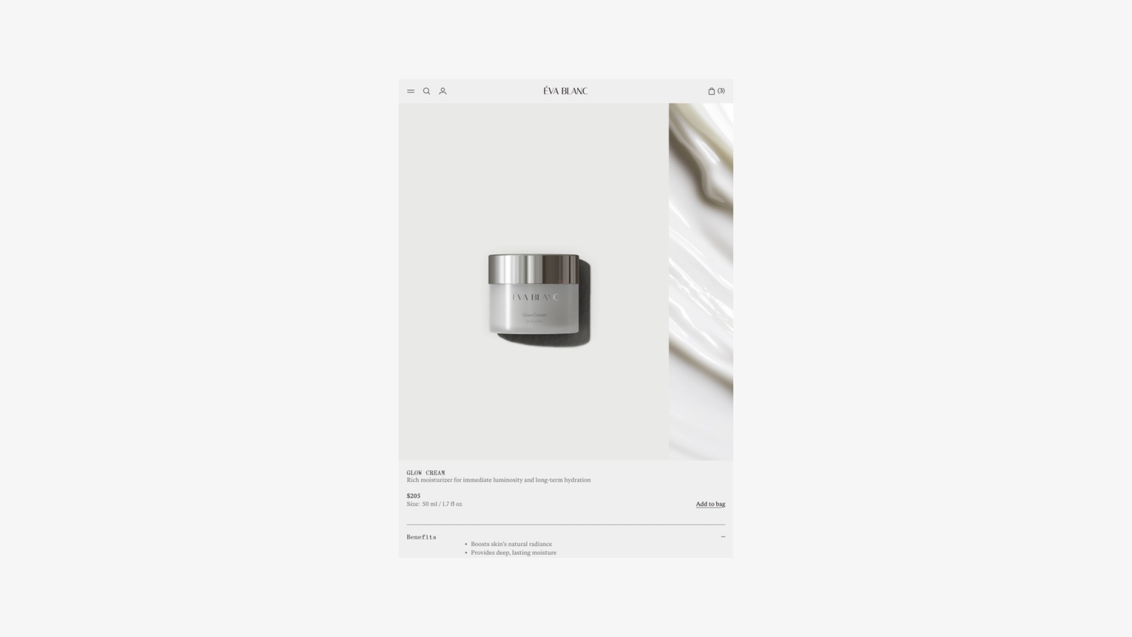 Glow Cream — desktop product detail page
