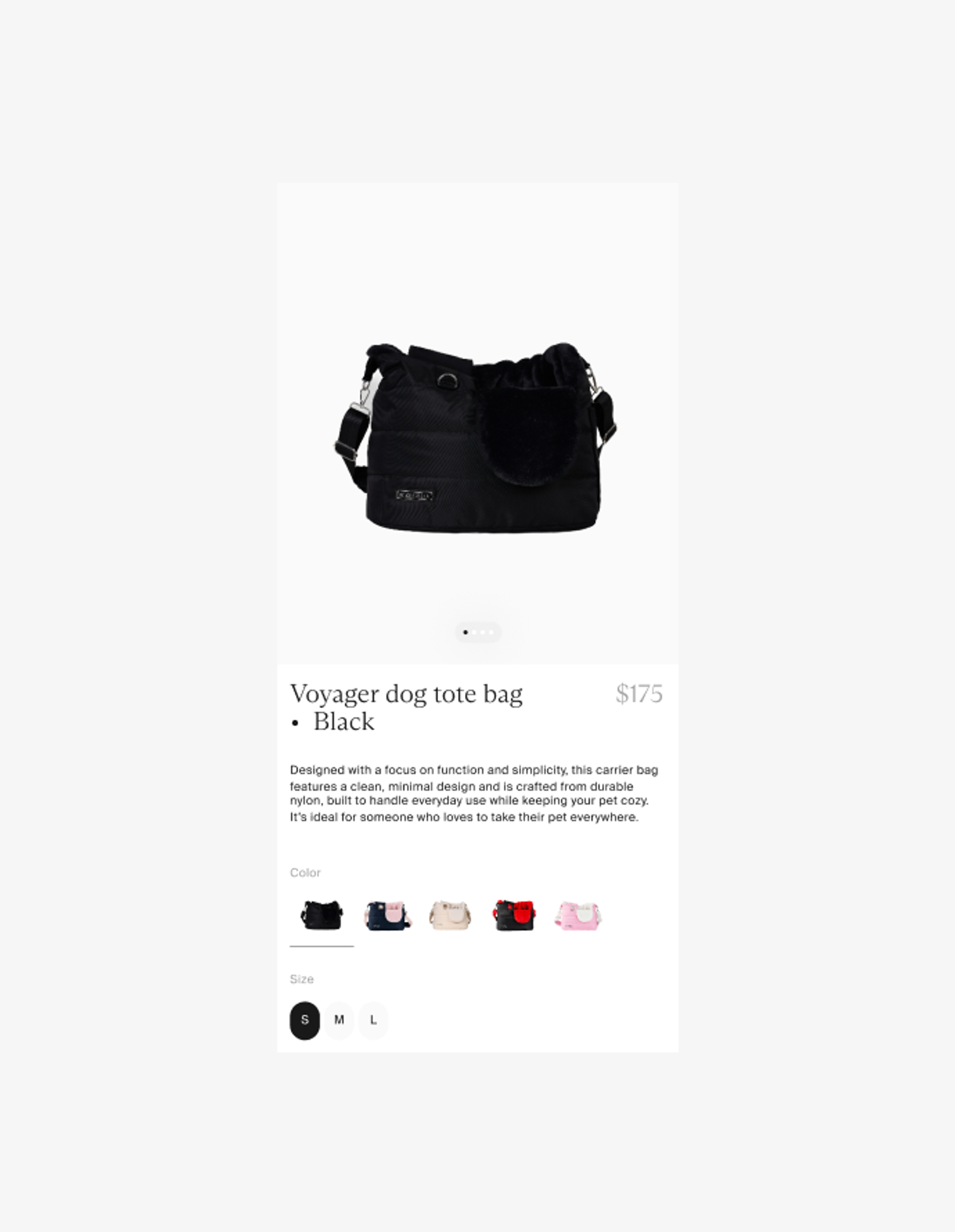 Mobile product detail — colors and size