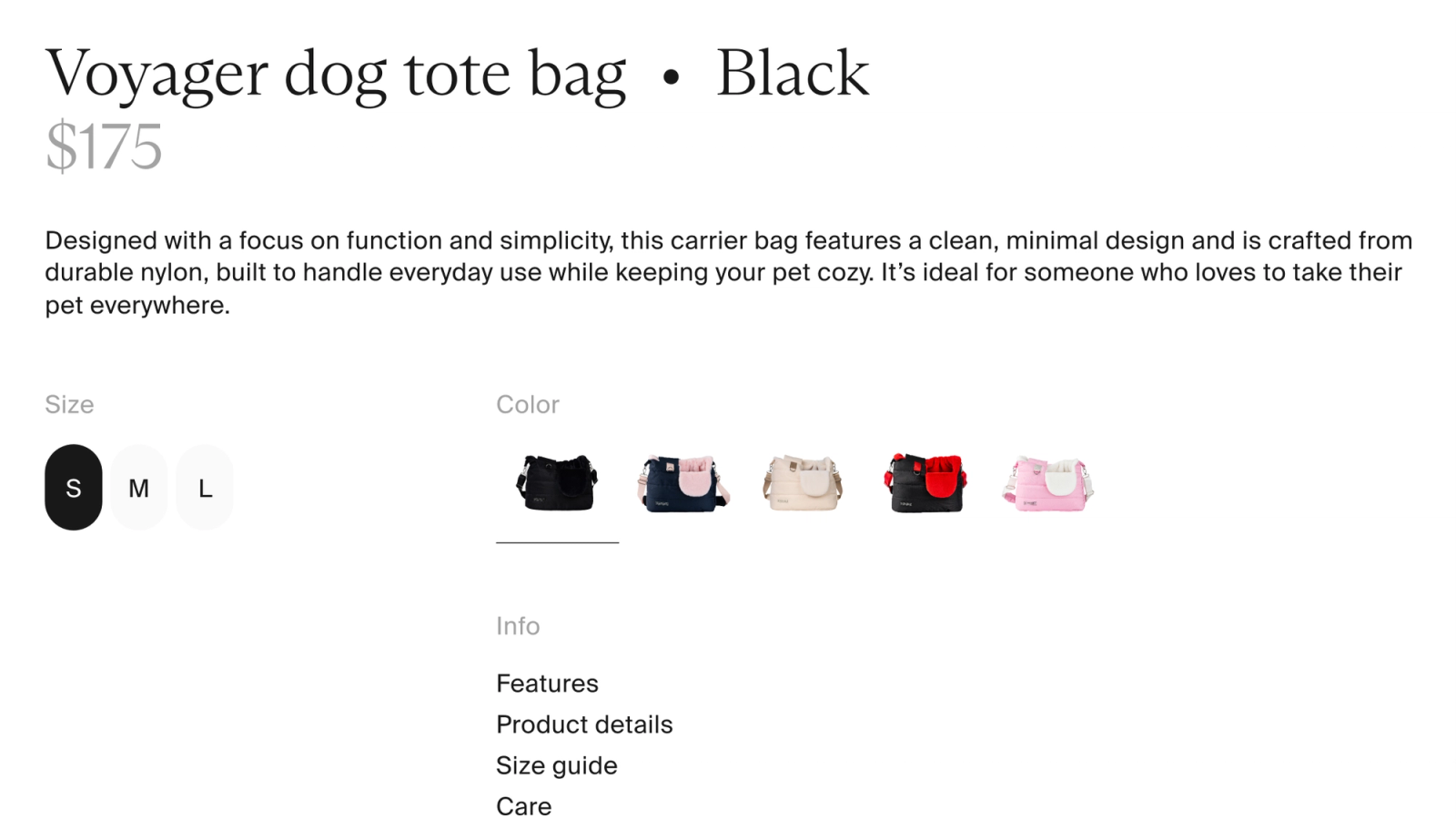 Product detail — description and color swatches