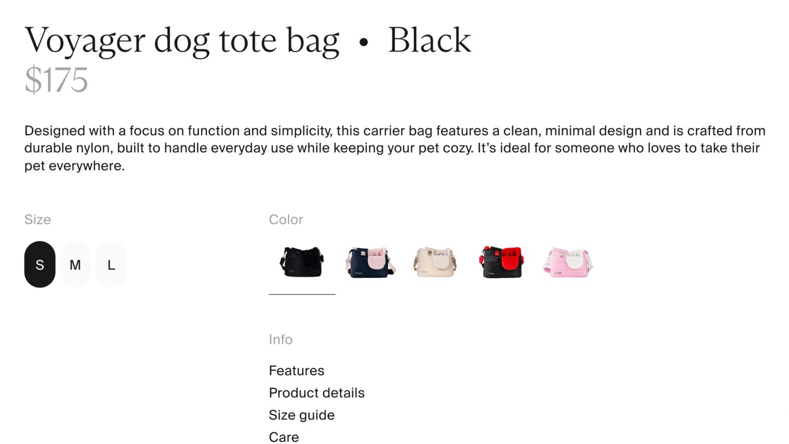 Product detail — description and color swatches