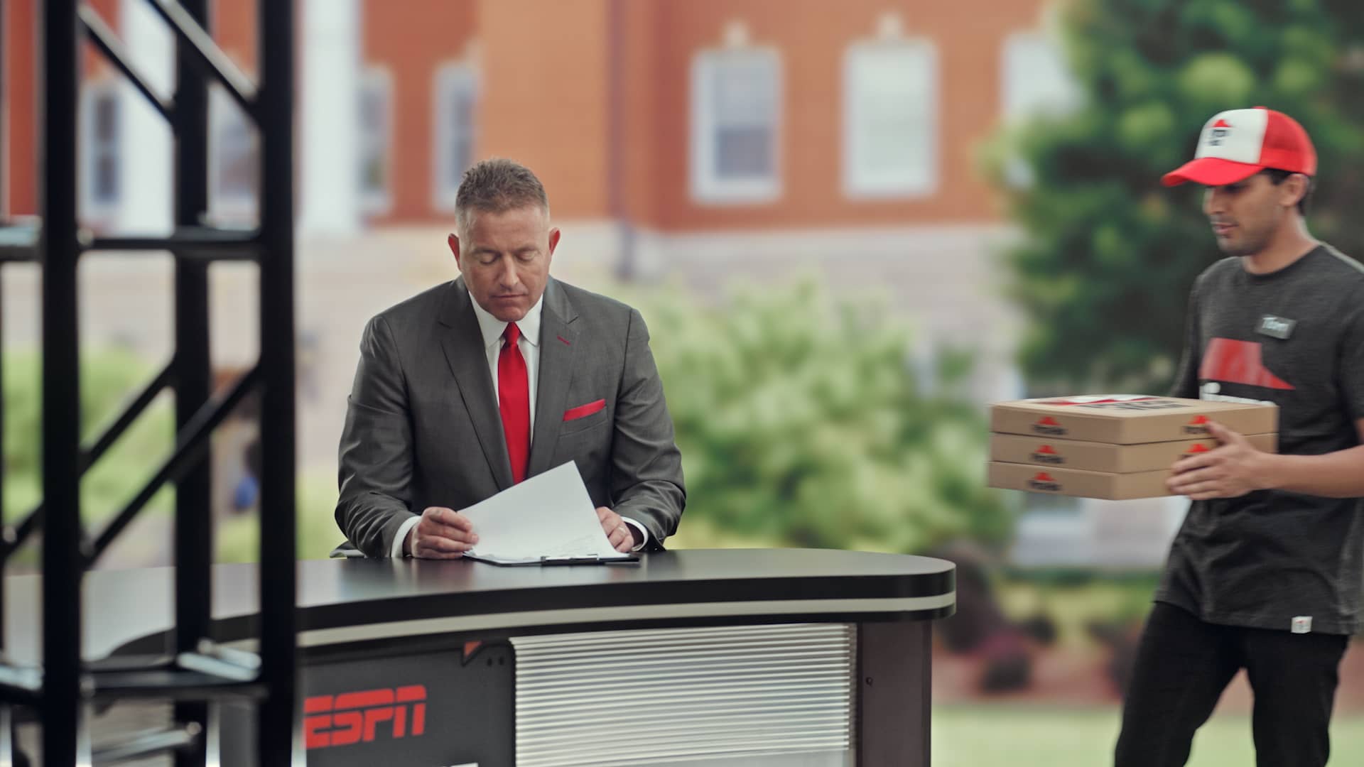 Still from ESPN x Pizza Hut "Interception" commercial.