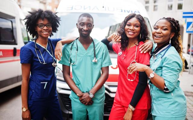 African paramedic and ambulance emergency crew doctors as a team